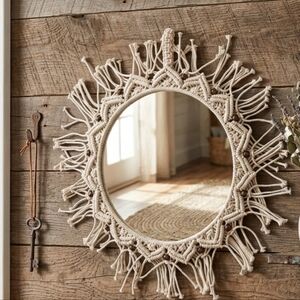 Handmade Macramé Round Wall Mirror - Cream